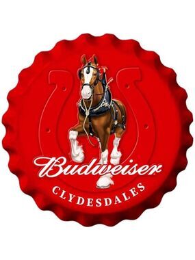 Budweiser Metal Bottle Cap Beer Sign Garage Shop Bar Man Cave Outdoor LARGE NW